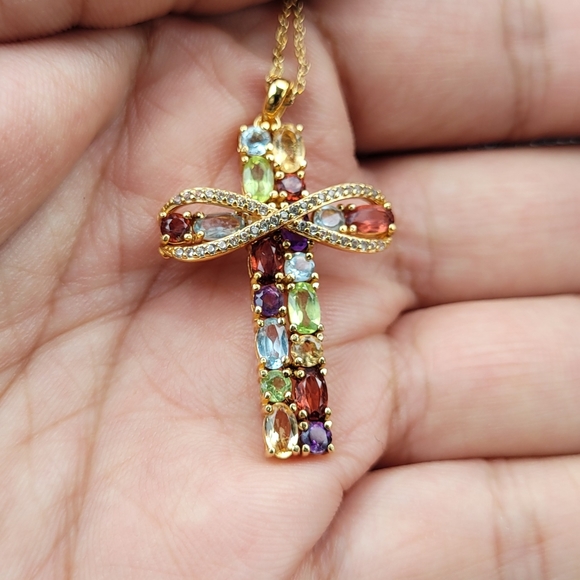 Gemstone cross 18k gold plated - Picture 1 of 4